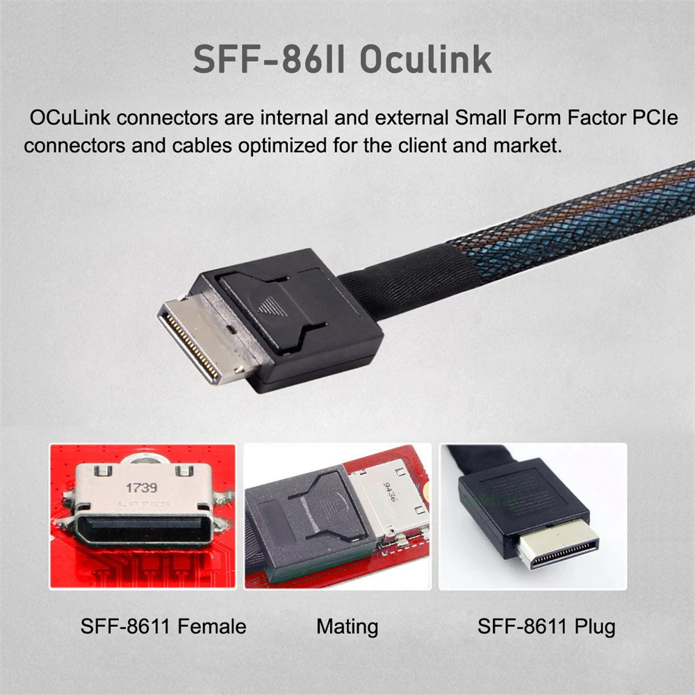 OcuLink PCIe PCI-Express SFF-8611 4i to SFF-8654 Slimline SSD Data Active Cable 50cm