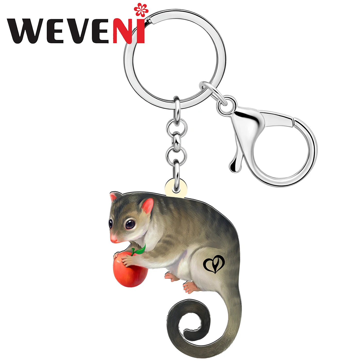 WEVENI Acrylic Cute Anime Opossum Animal Keychains Key Chain Hangbag School Bag Key Ring Jewelry Gifts For Women Kid Girls