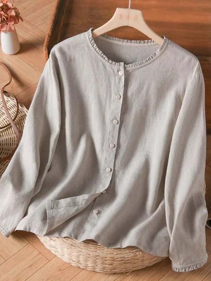 

Retro Sle Women's Long Sve Cotton Linen Pure Color irt Spring Faion Age Reduction Loose Fit Versatile Open Cardigan ...