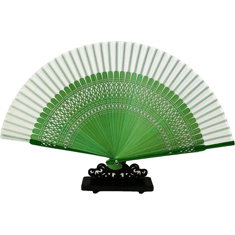 Green Small Folding Fan Portable Summer Cooling Daily Fan for Women Hanfu Cheongsam Dance Lightweight Gift Set Chinese Style