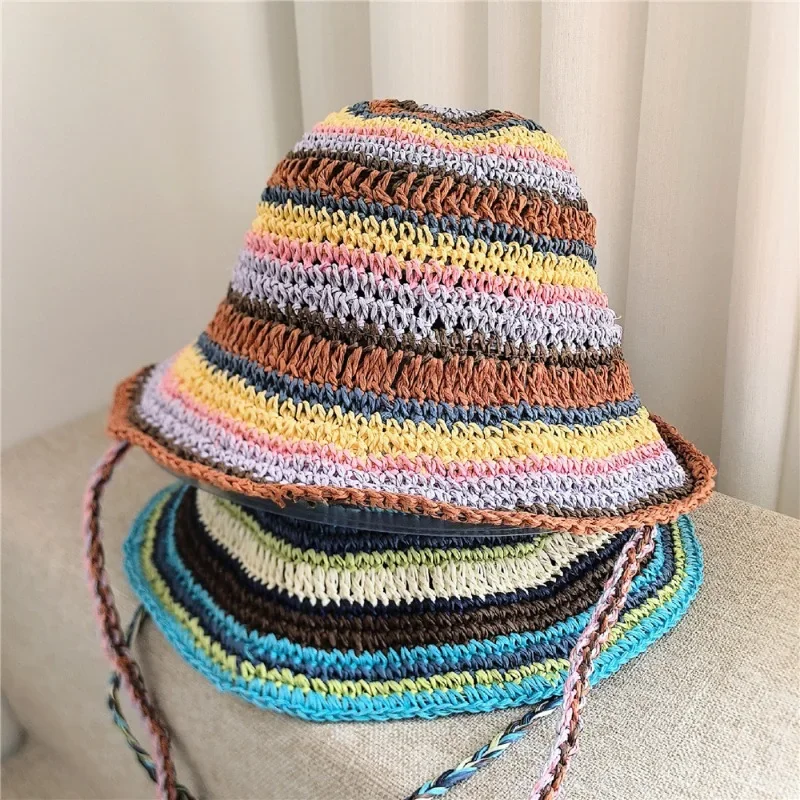 Women's Summer Fine Straw Woven Beach Hat Breathable UV Protection Vacation Cap
