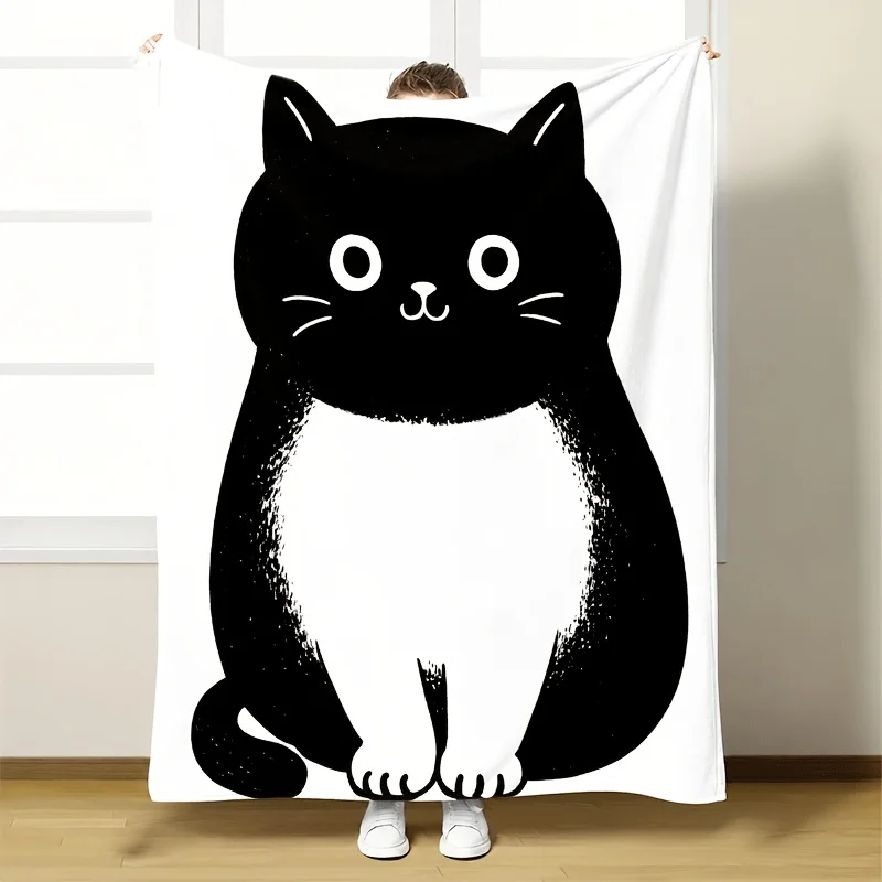 Adorable Cat Blanket Throw Fleece Couch Decor Plush Gift 150x200cm Giant Animal Print Blanket for Home Bedroom Sofa