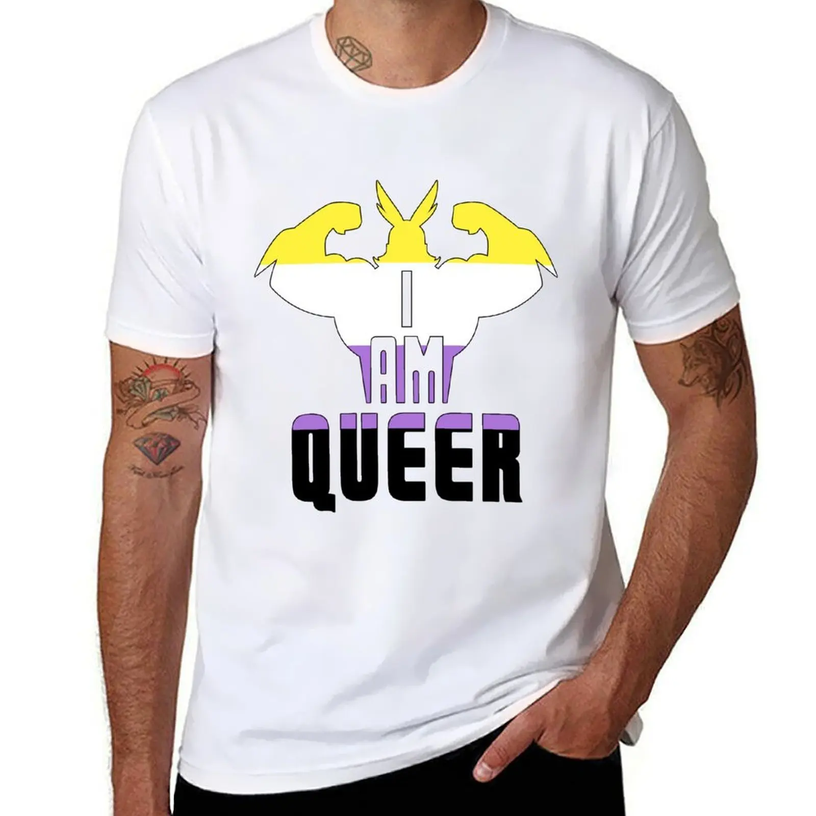 

I Am Queer! - All Might Nonbinary Pride Flag T-Shirt t shirt man casual t shirt men 100% cotton luxury brand T-Shirt