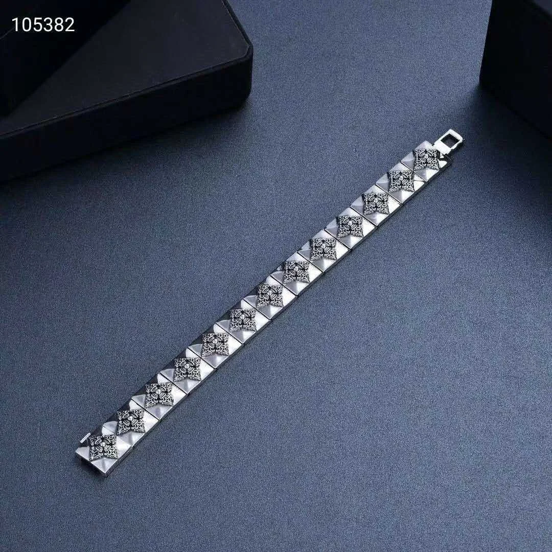 Ethnic style jewelry Thai silver domineering s925 pure silver cross diamond pestle square bracelet rivet male personality trends