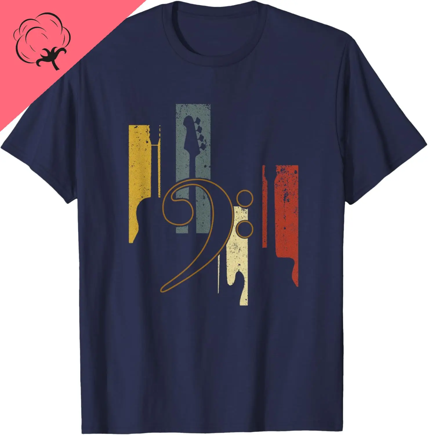 Bass Clef Vintage Bass Guitar Players Music Vintage Guitar T-Shirt Breathable and Comfortable Cotton Tee Funny Shirt Camisas