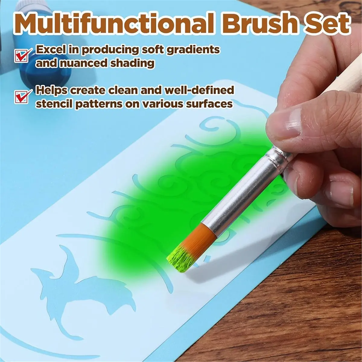 6Pcs Natural Bristle Stencil Brushes Set for Acrylic, Oil, Watercolor, DIY Crafts, 3 Sizes