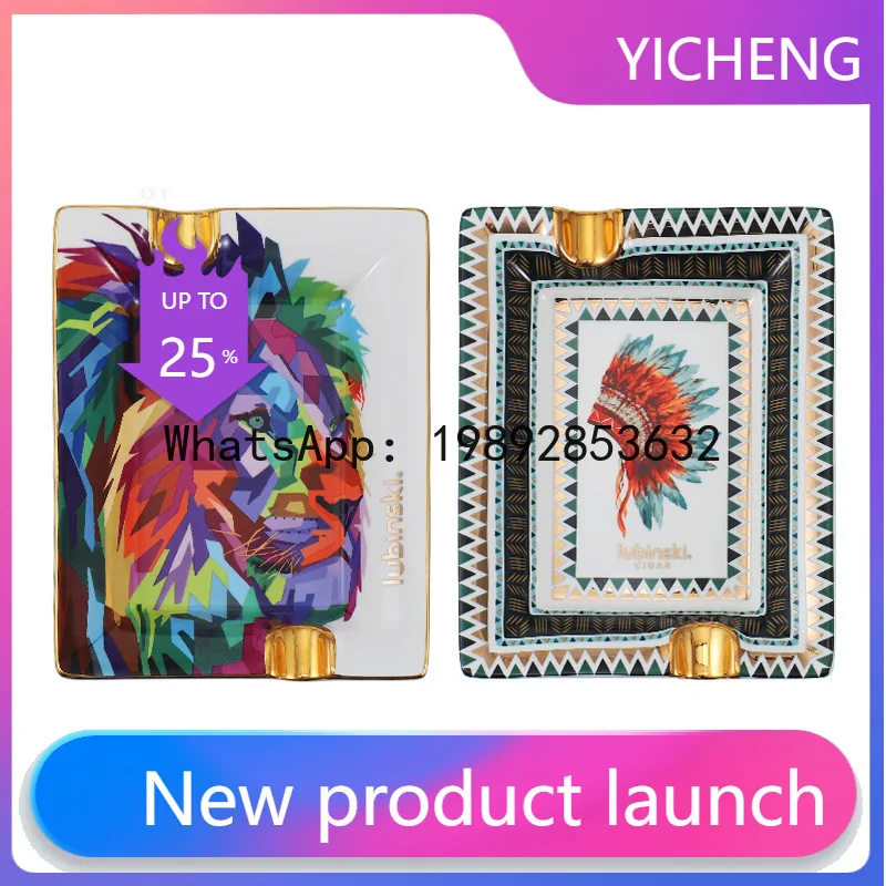 

Yhgi cigar ashtray large diameter double slot ceramic stylish smoke extinguisher living room office ashtray gift