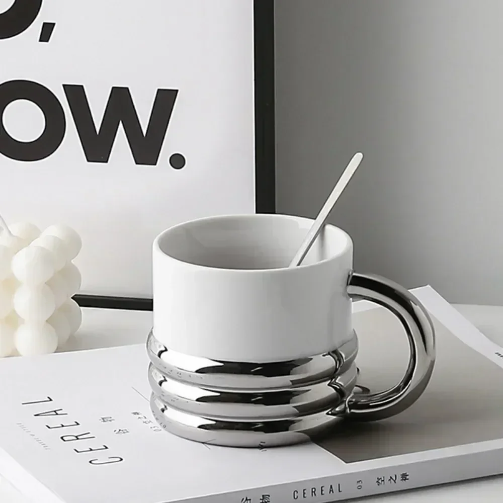 Livetai Stylish Silver Ceramic Coffee Mug Set, Elegant & Durable Drinkware Ceramic Cups Gift for Women, Home & Office Use - view 2