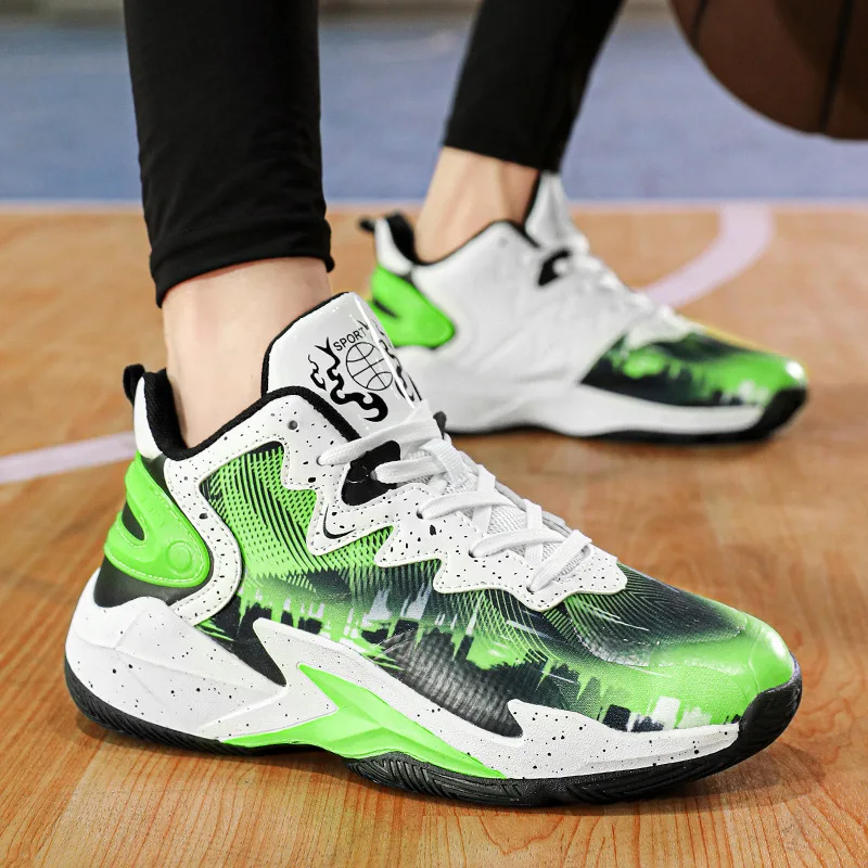 Trendy Outdoor Men\'s Basketball Shoes Green Platform Non-slip Basketball Sneakers Women Fashion Casual Sports Shoes For Children