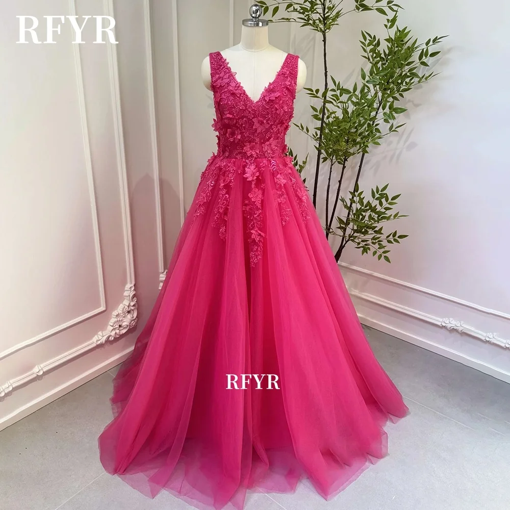 

RFYR A Line Prom Dress Lace Applique Evening Gowns Puffy Princess Gown vestidos de fiesta فساتين مناسبة رسمية C