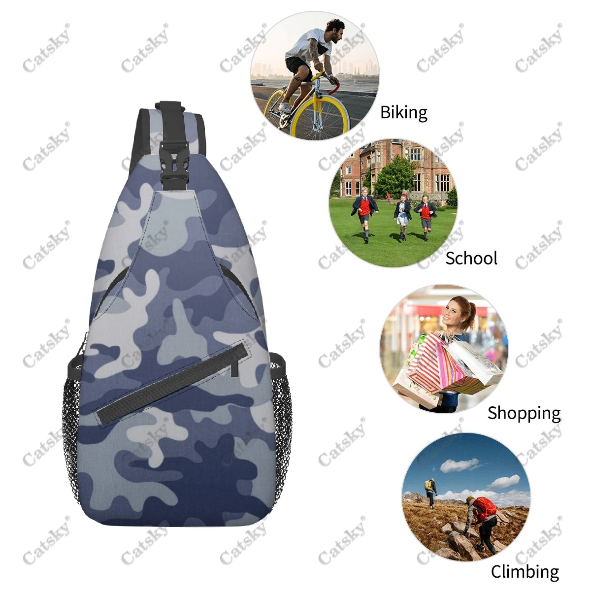 Camouflage Cross chest bag diagonally, For Men Women Travel Hiking Chest Bag Adjustable Backpack