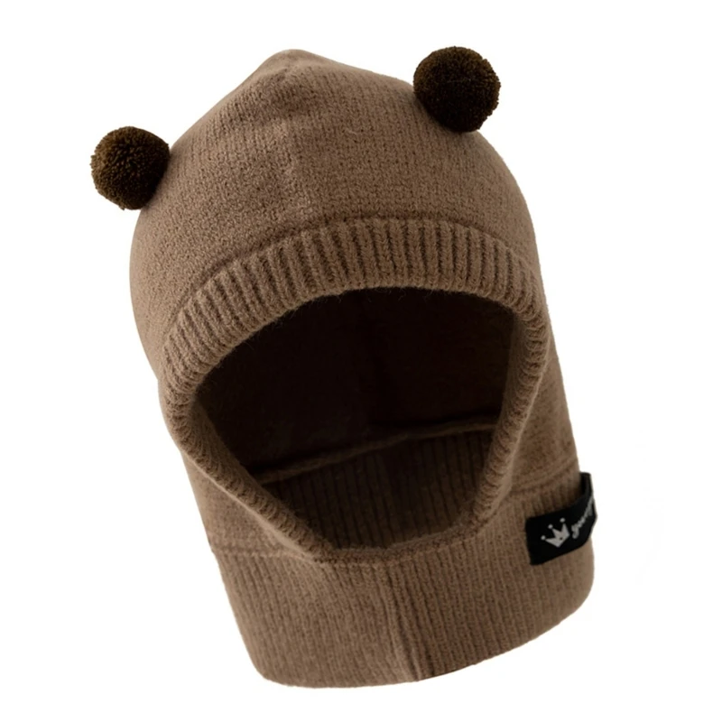 Gorro punto con pompón, cálido, resistente viento, calentador cuello para niños, gorro pieza