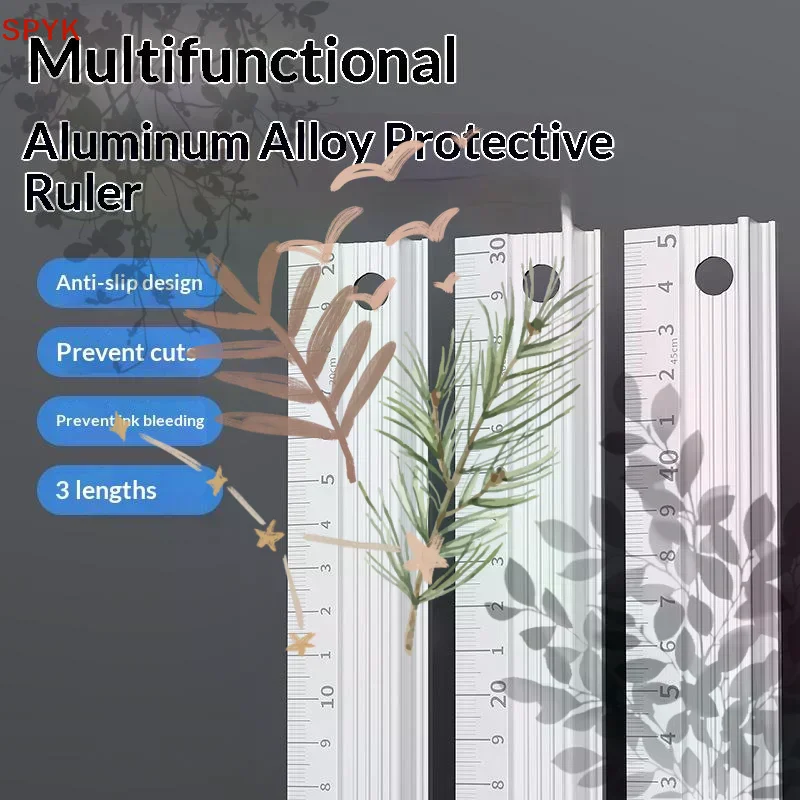 Aluminum Alloy Protective Ruler Anti Slip Design Cut Resistant Edge No Ink Bleed For School Office Drawing Crafting Measuring
