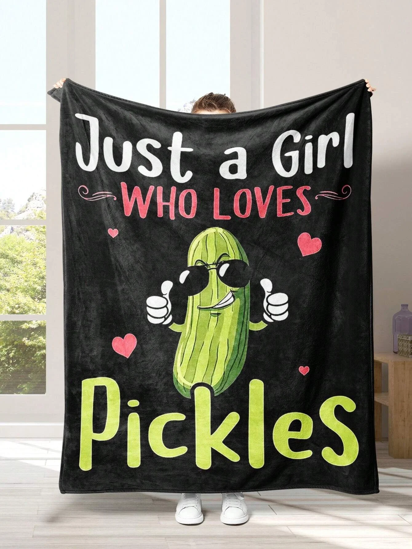 1pc Pickles Print Flannel Blanket For All Season, Just A Girl Who Loves Pockles, Soft Warm Throw Blanket Nap Blanket For Couch S