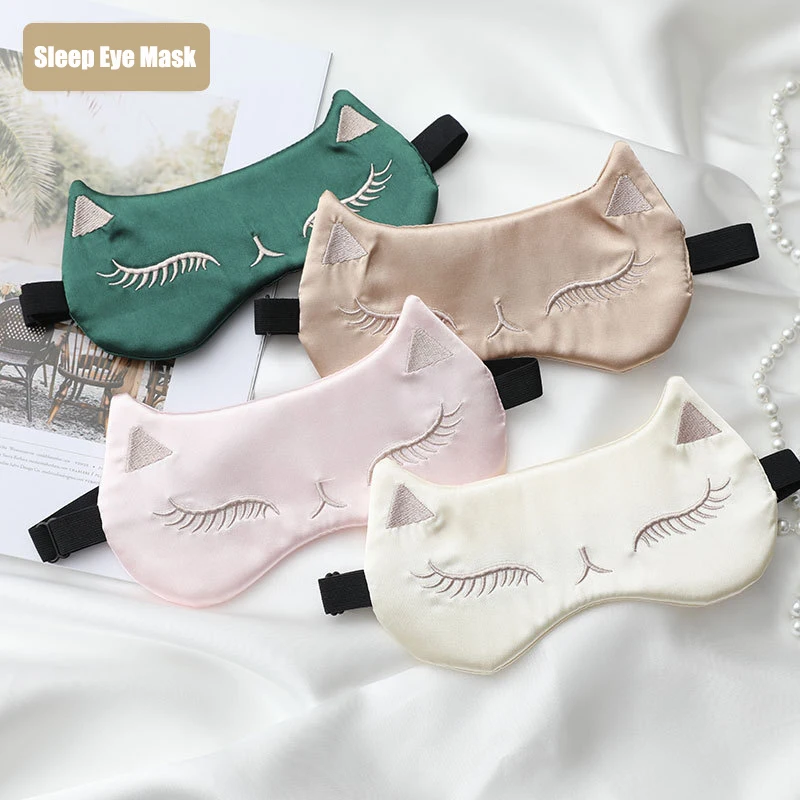 

Women Imitated Silk Sleep Eye Mask Cute Cat Eye Cover Sleeping Mask Patch Travel Eyepatch Nap Rest Blindfold Night Eyeshade