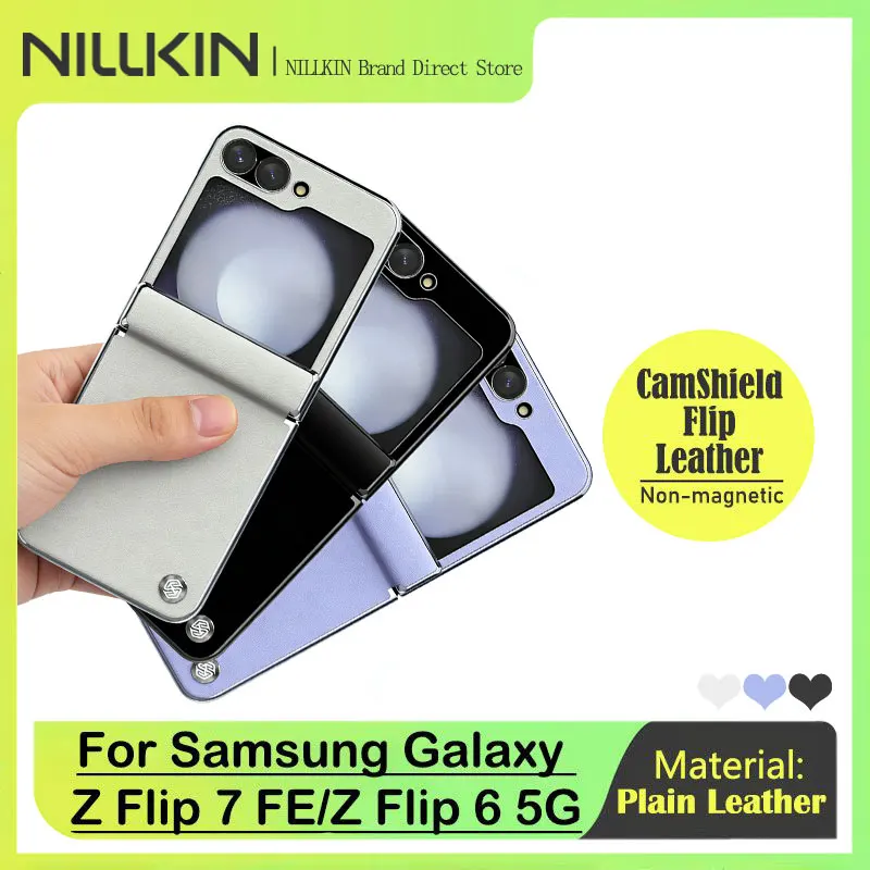NILLKIN CamShield Flip Leather Case For Samsung Galaxy Z Flip 7 FE/6 5G, 0.8mm Ultra-Thin, Magnetic Hinge Protection, PU Leather