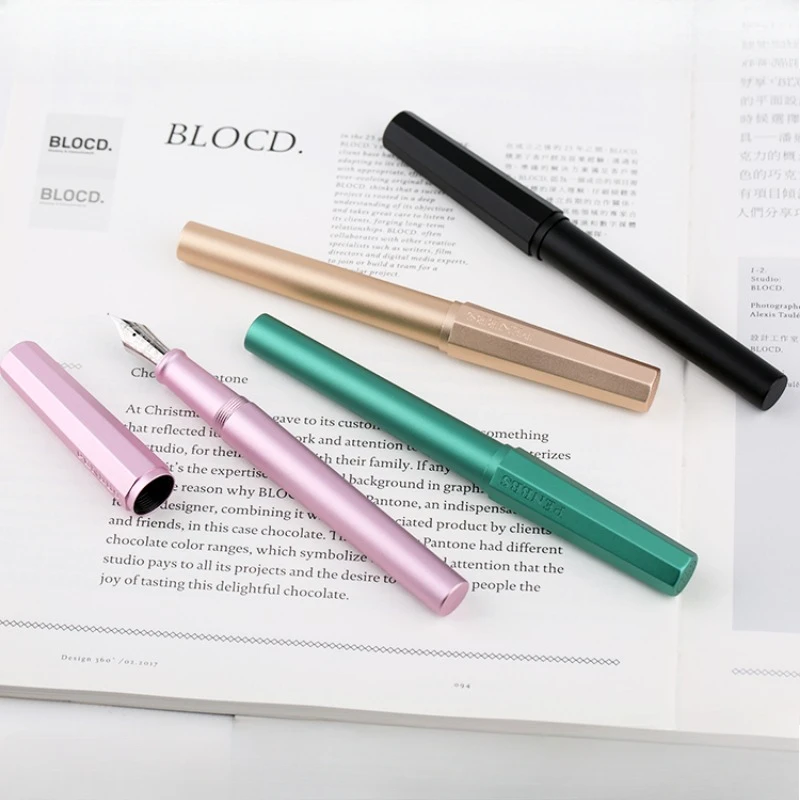 PENBBS 350 Aluminum Alloy Octagonal Fountain Pen Iridium F/M 0.5/0.7MM Nib Ink Pen Fashion Adult Student Metal Bright Tip Gift