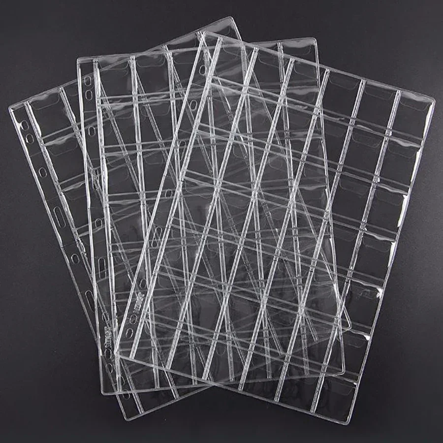 10pcs 6-42 Pockets PCCB Clear Ring Coin Holder 9 holes PVC loose-leaf inners Badge Collection Anti-slip coins Album Page