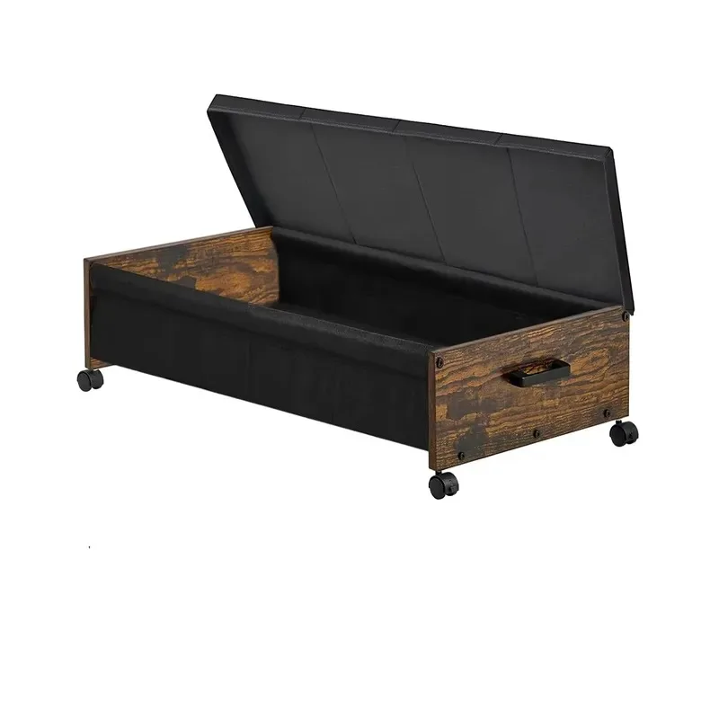 Space Saving Modern Collapsible Heavy Duty Metal Rectangular Storage Box With Lid Over 35L Durable Rollable Fits Under Bed