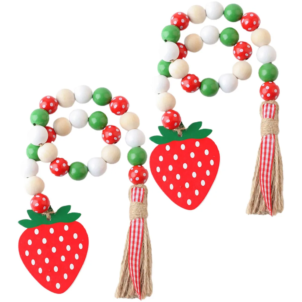 

2pcs Wooden Bead Garland Strawberry Colorful Farmhouse Decor Tassel Home Restaurant Bar DIY Party Holiday Rustic Beads
