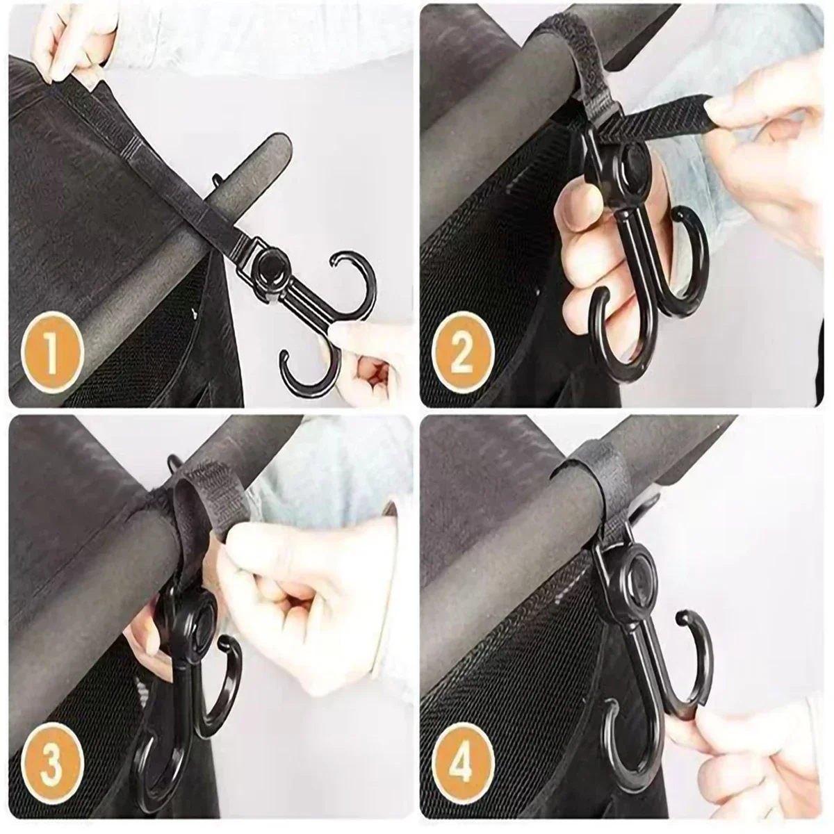 1PC Rotatable Double Hooks Baby Stroller Travel Shopping Prop Adjustment Cart Hook and Loop Fastener Stroller Accessories