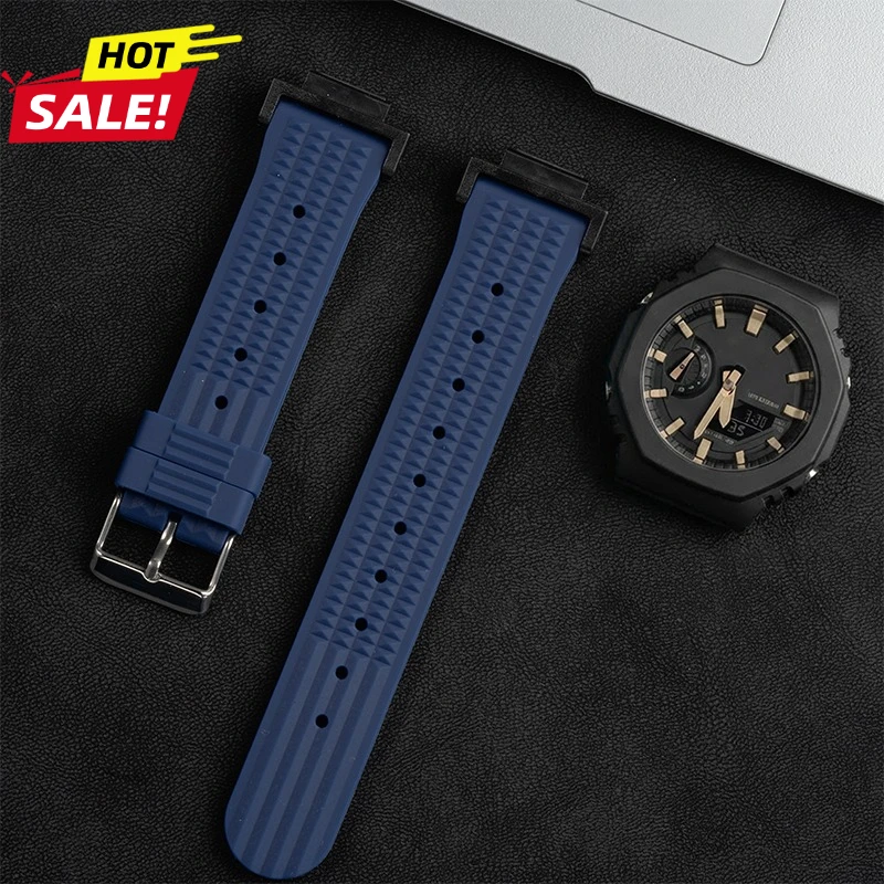 FKM Rubber Waffle Watch Strap for Casioak GA2100 DW5600 5000 5030 Bracelet Sports Fast Release Watchbands Accessories