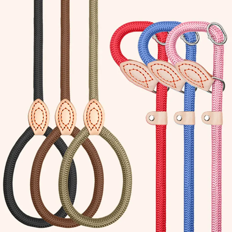 Dog training collar anti riot nylon hand P rope extended thickened unbreakable hand training dog round rope large dog P chain