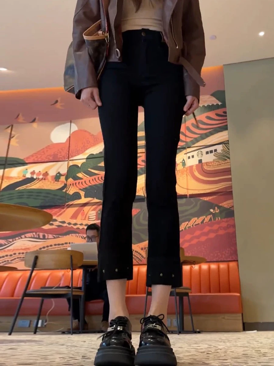 

Эластичные джинсовые джинсы с высокой талией, женские большие размеры, весенне-осенние утягивающие прямые брюки-трубы из девяти предметов