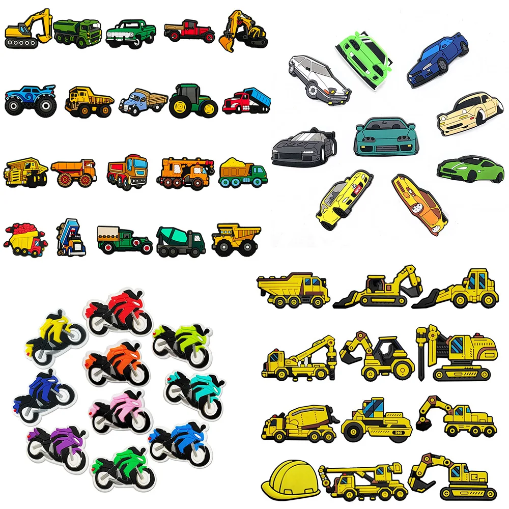 

9-20pcs Engineering Car series Motorcycle for Automobile Cartoon Shoe Charms Accessories for Classic Clog Kids Gifts