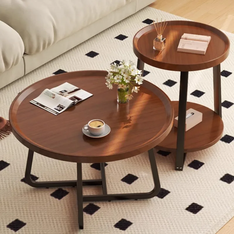 Retro small coffee table side household sofa side cabinet small table round bedroom living room bedside corner side