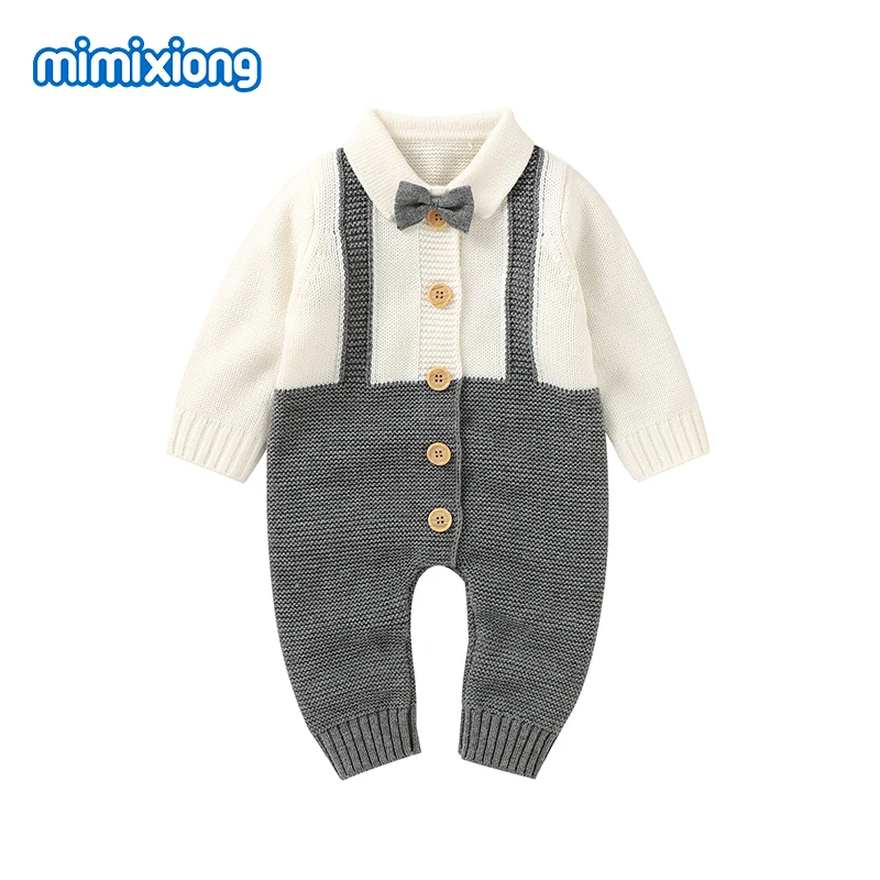 

Autumn Baby Boy Rompers Clothes Fashion Turtle Neck Long Sleeve Newborn Infant Outwear Gentlemen Style Jumpsuits 0-18m One Piece