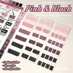 Y2K Pink Black Gradient Color Index Stickers Cute Girl Writable Notebook Planner Page Mark Sticker Sticky Note Kawaii Stationery