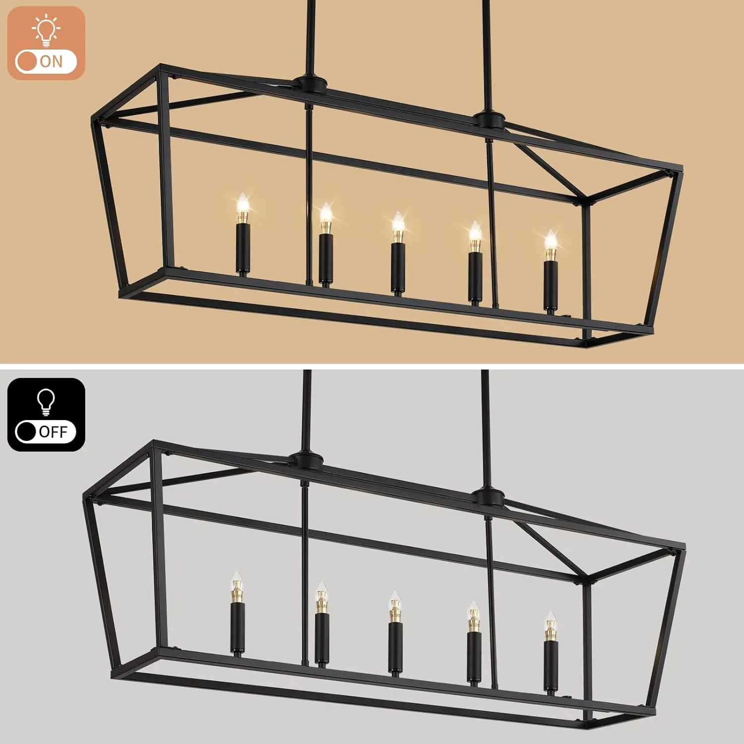 5-Light Black Farmhouse Chandelier - Adjustable Hanging Pendant for Dining Table, Kitchen Island & Living Room