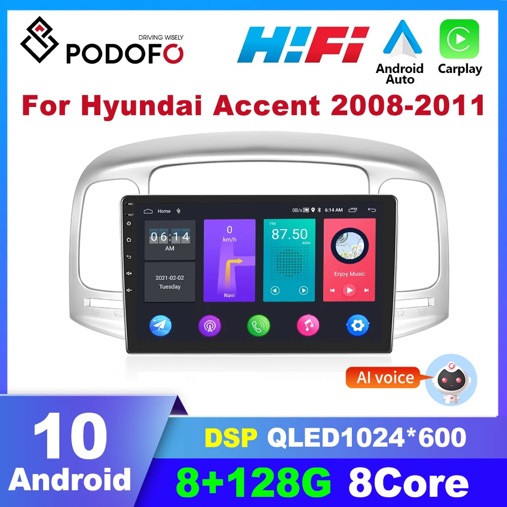 

Podofo Android Carplay 2din Car Radio For Hyundai Accent 2008-2011 Multimedia Player car Stereo Autoradio GPS Navigation