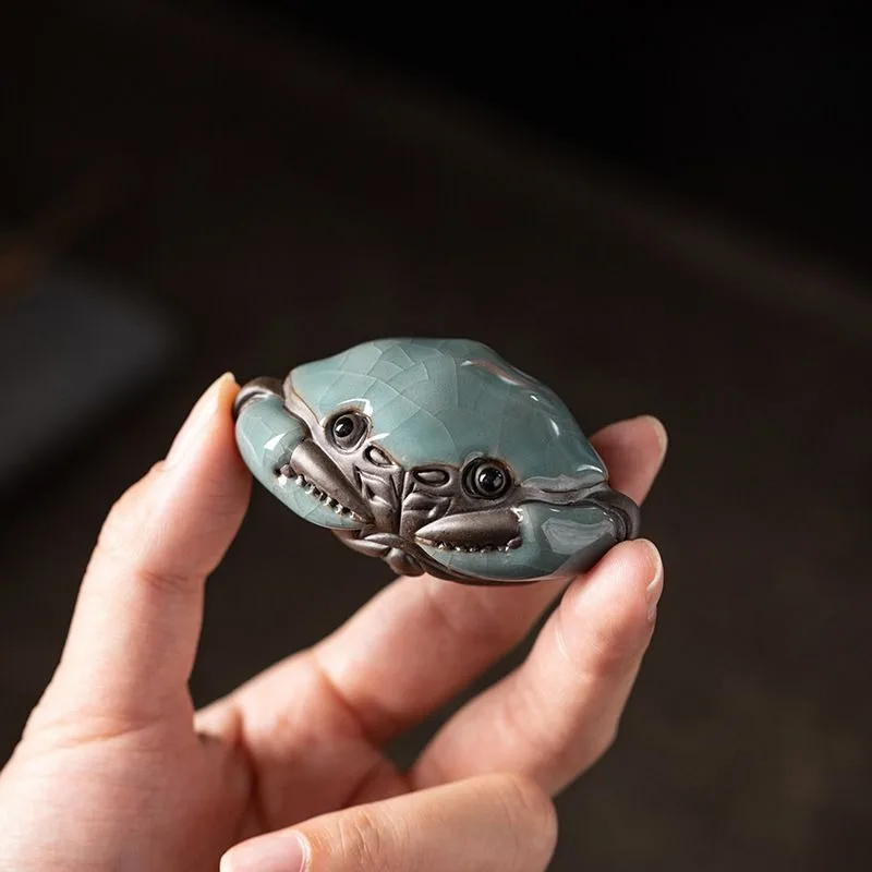 Ceramic Crab Porcelain Figurine Tea Pet Art Model Handmade Decorative Ornament Animal Pottery Sculpture Cute Statue Glaze Fun