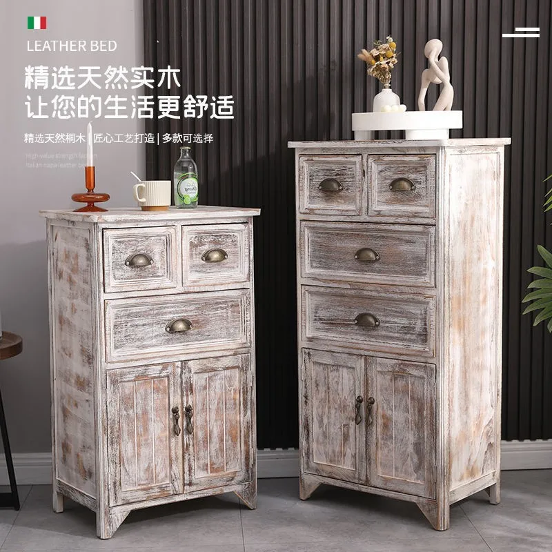 Baú de madeira maciça, armário de armazenamento, tipo gaveta de quarto, retrô americano, baú de sala de estar, armário simples,