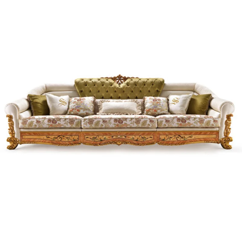 Hand-painted European fabric sofa combination European luxury villa carved sofa