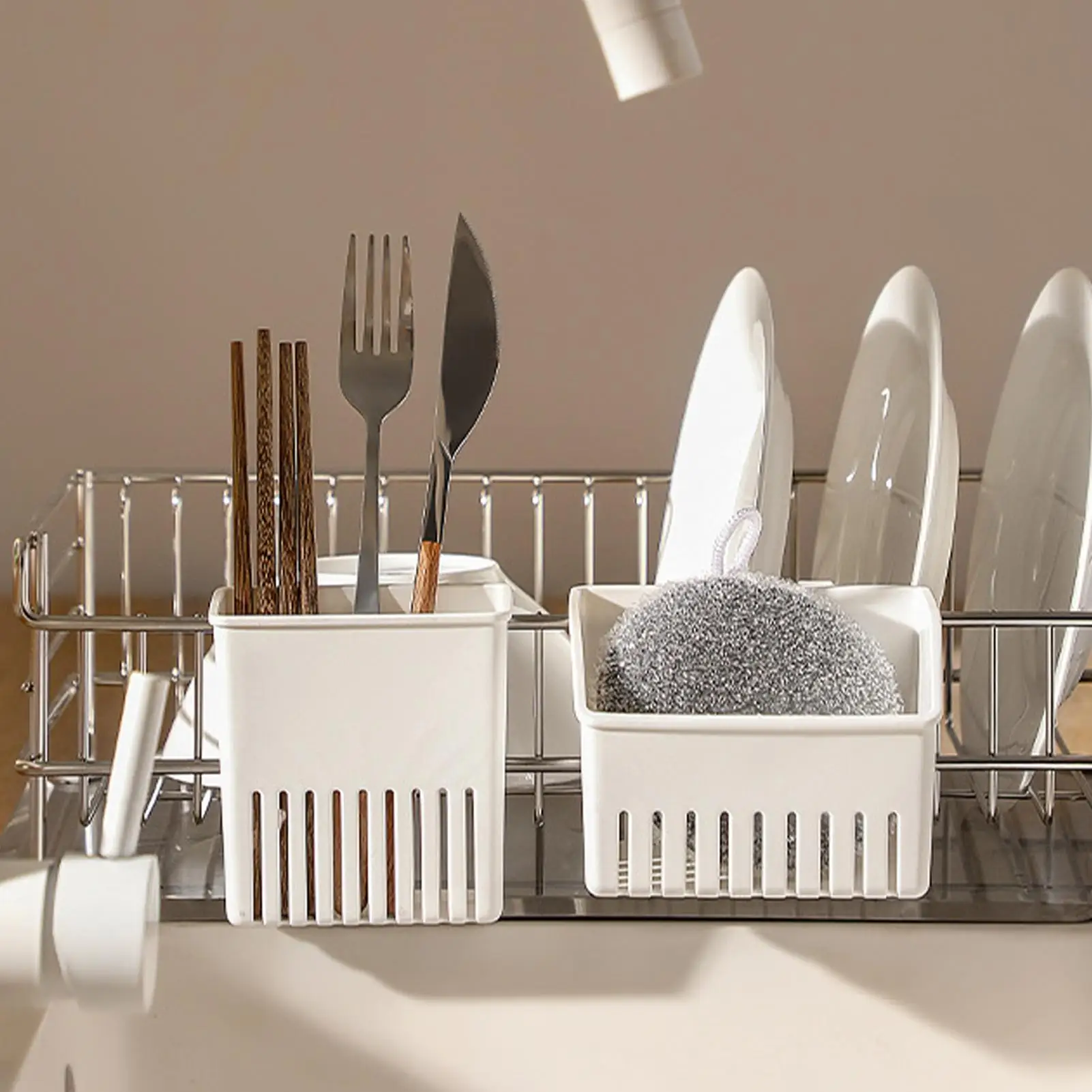Cutlery Drying Rack Kitchen Sink Dish Rack Hanging Drainer Knife and Fork Storage Basket Expandable Cutlery Drainer