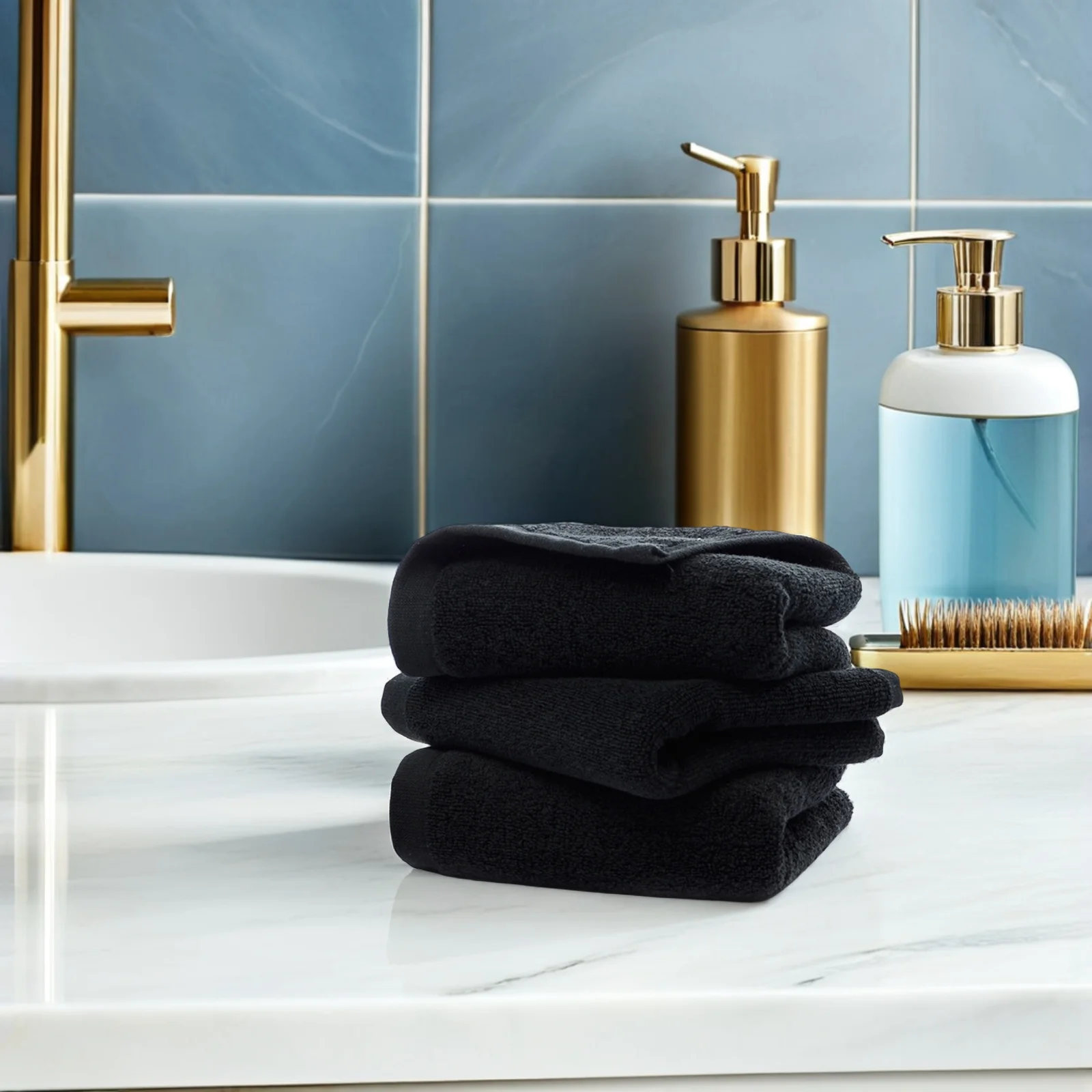 

Pure Cotton Black Face Towel 35x75cm Extra Large Luxury Soft Touch Fast Drying Water Absorption Bathroom Gym Spa Use