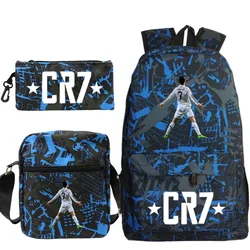 Mochila ligera de estilo sencillo para hombre y mujer, morral escolar con capacidad para ordenador portátil, 3 piezas, CR7