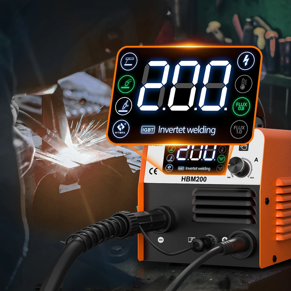 HITBOX 3 in 1 Semi-automatic Welding Machine Non Gas MIG/LIFT TIG/MMA Inverter Welder Synergy Tool For Gasless Soldering HBM200