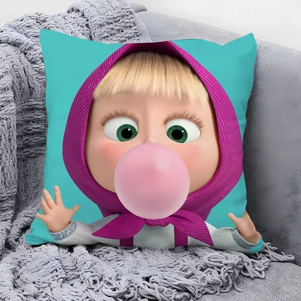 كارتون لطيف M-ماشا والدب كيس وسادة مربع على الوجهين طباعة وسادة القضية ل أريكة المنزل غرفة نوم ديكور هدية