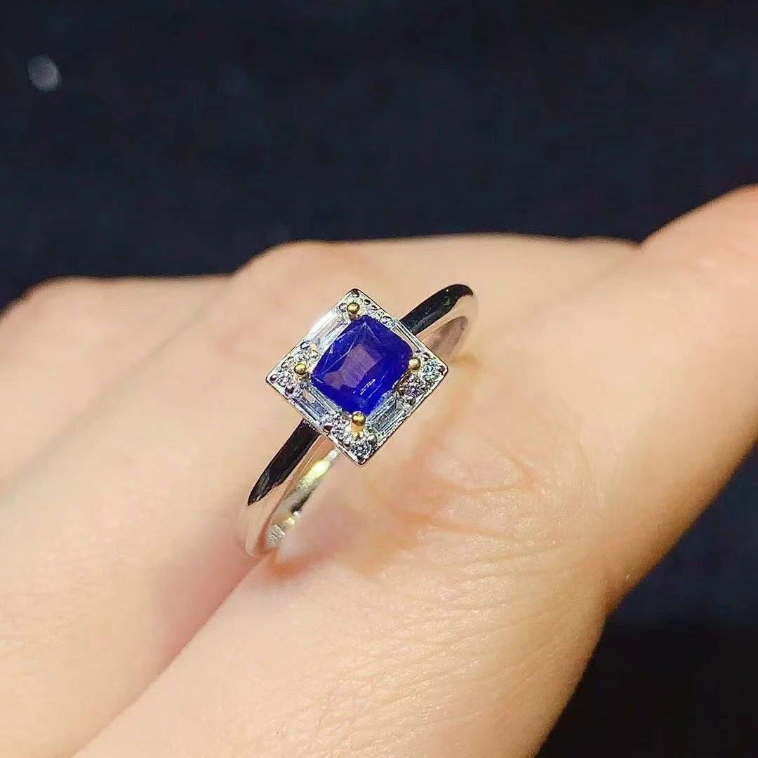 KJJEAXCMY 925 sterling silver inlaid with Natural Sapphire Ring, simple elegant, transparent texture professional testing