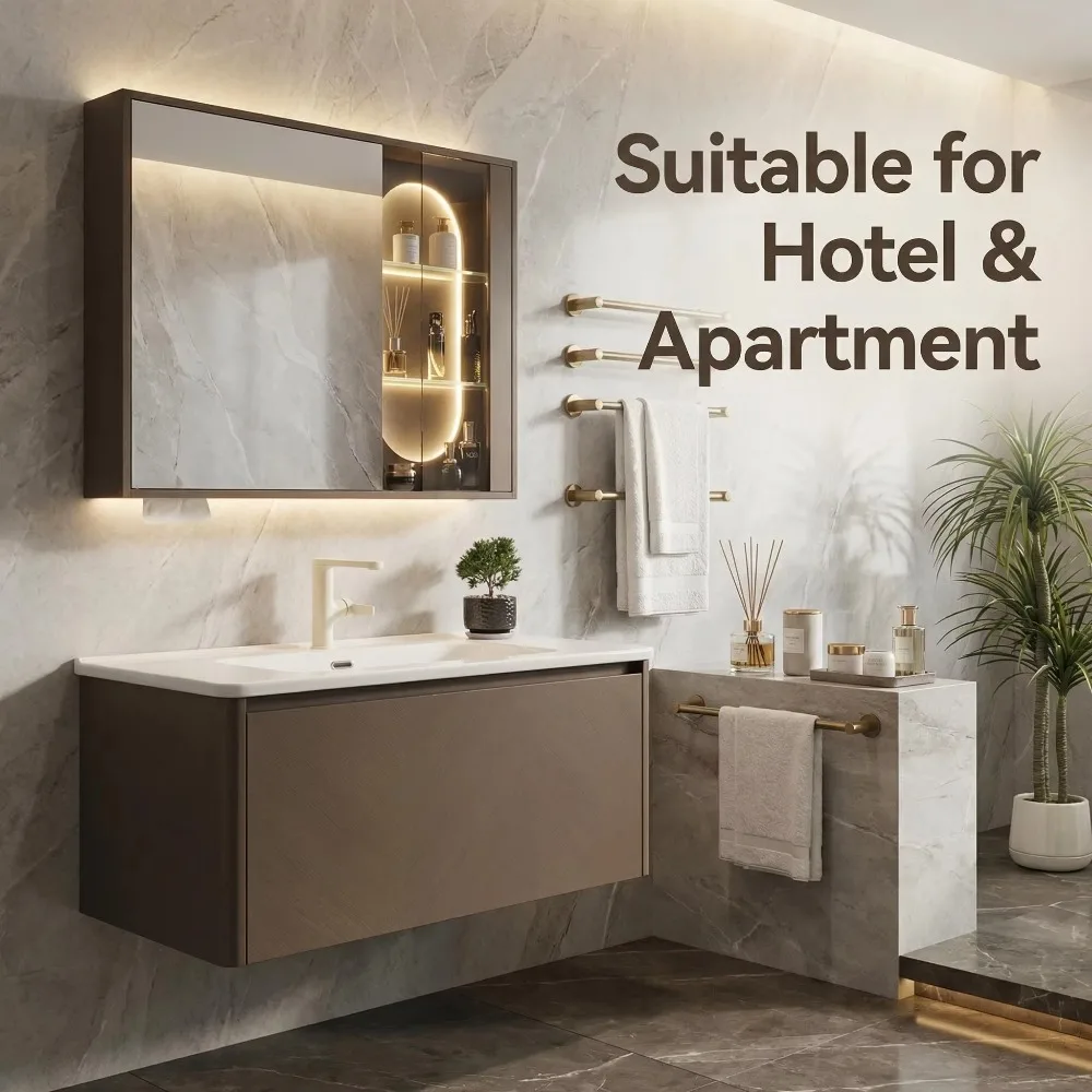 Modern Villa Water Resistant Ceramic Bathroom Vanity Cabinet LED Display Screen Mirror Custom Size Wash Basin Cupboard Lacquer