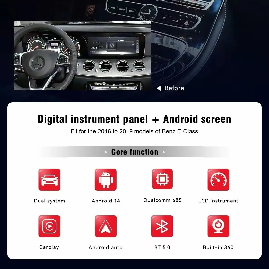 12.3 Inch Dual Screen  Android 14 CarPlay Car Radio For Mercedes-Benz E-Class W213 2016-2019 Touch Screen Multimedia Player GPS