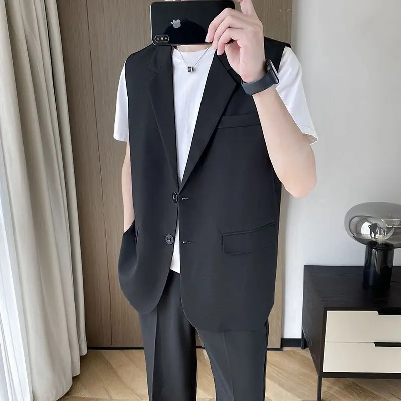 

Breathable Linen Blazer Vest Summer Men's Minimalist Blazer Jacket Stretchy Waistband Design for Formal Smart Casual Outfits