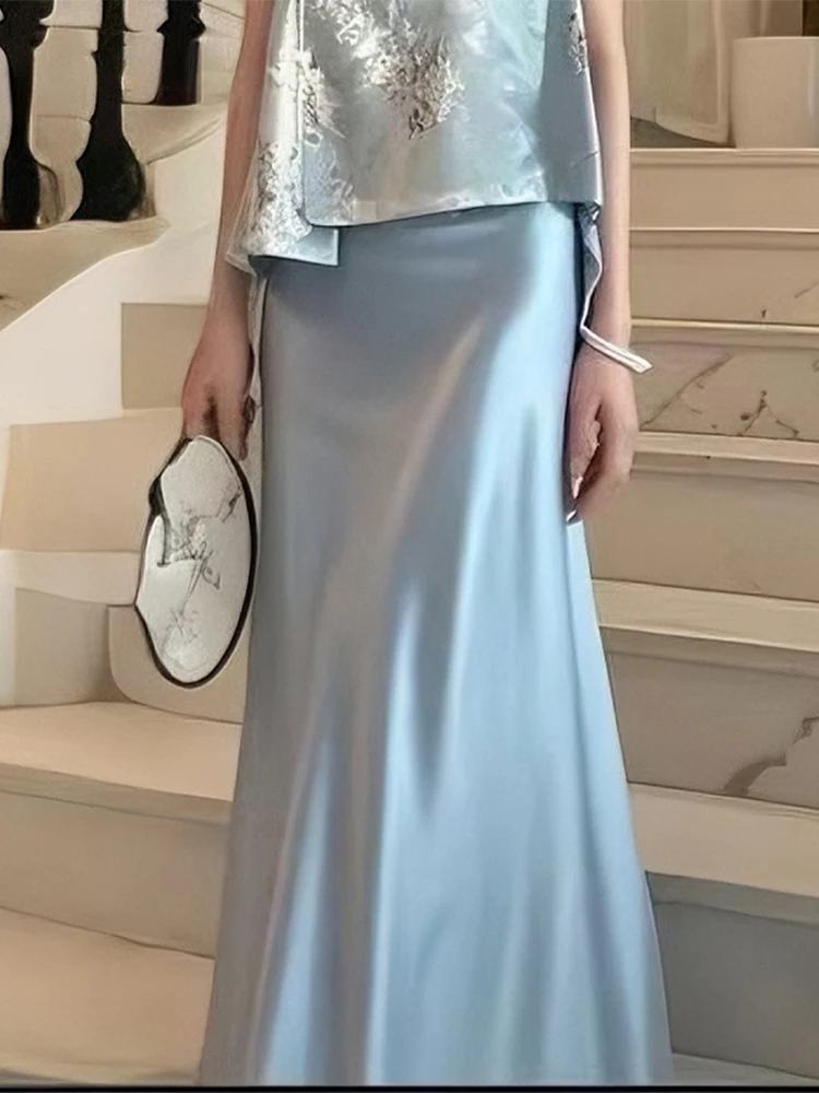 

Ele Pure Color High Waist Midi Skirt for Women Faionable Simple Design Commute Sle A-Line Long Skirt by Euro Korean T...