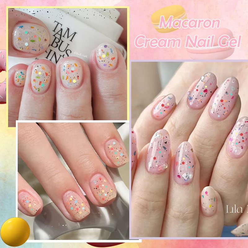 LILYCUTE 7ml Macaron Cream Gel Nail Polish Spring Nud Glitter Sequins Nail Art Varnish Semi Permanant Soak Off UV Gel Manicure