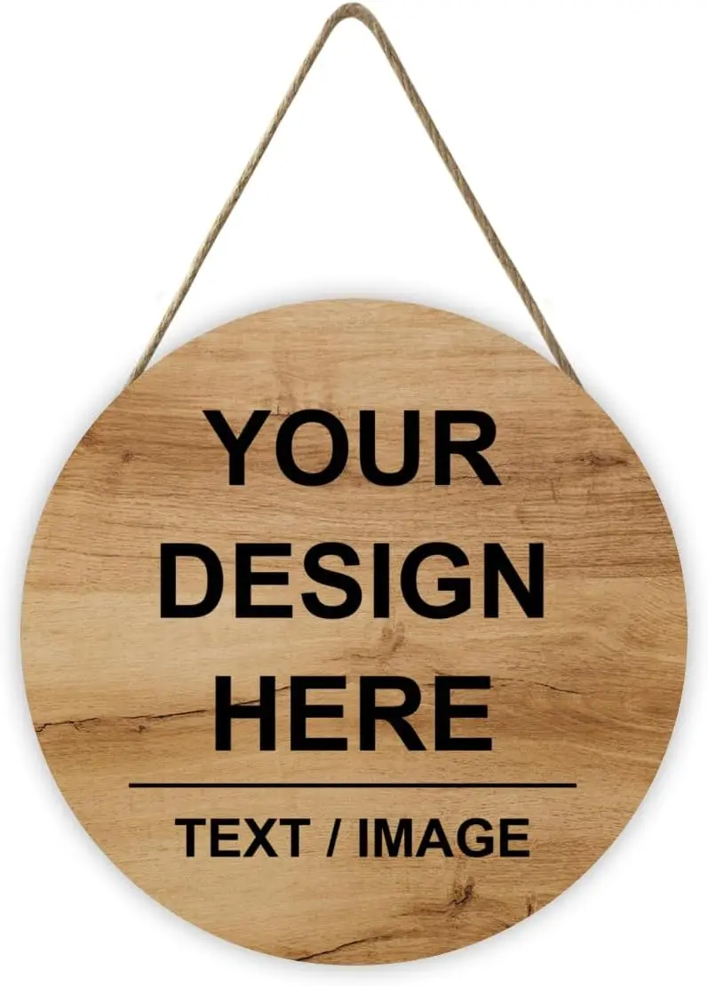 Personalized Round Hanging Wood Door Sign Custom Add Your Own Text Picture Image Welcome Decor Wall Plaque Home 12in