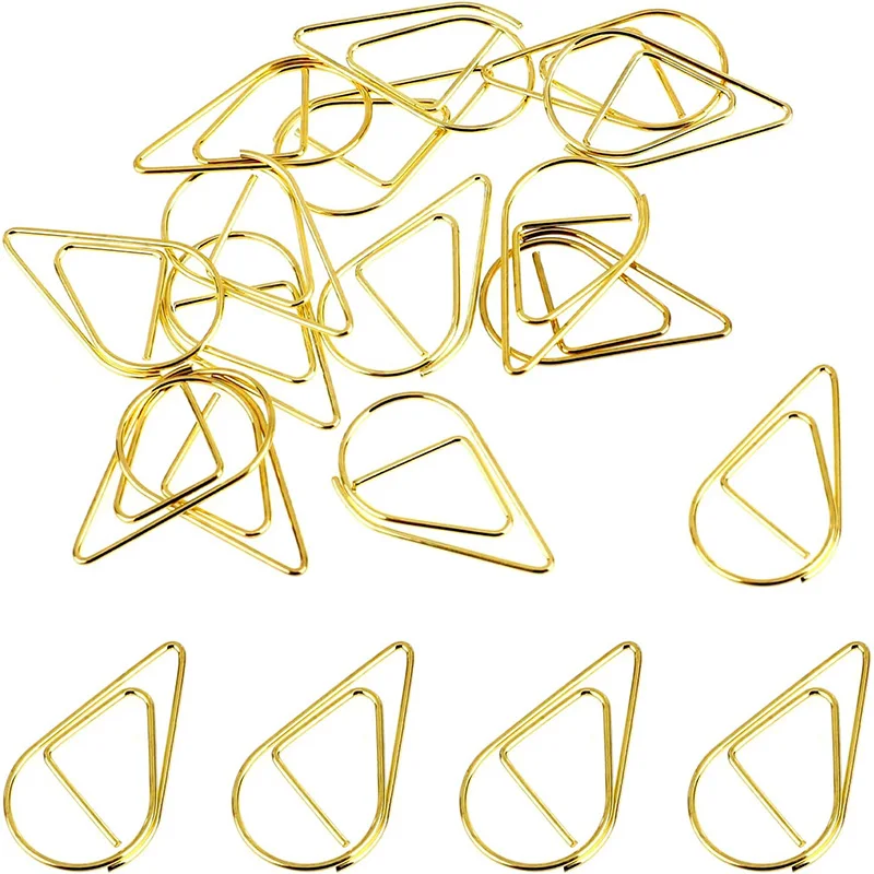 50Pcs Metal Material Drop Shape Paper Clips Gold Rose Gold Color Kawaii Cute Bookmark Clip Stationery Office School Supplies